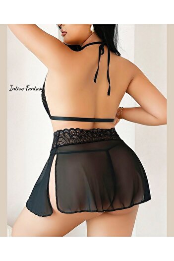 İntive Lingerie Σετ σουτιέν Intive Fantasy Μαύρο Plus Size με δαντέλα με διάφανο γιακά