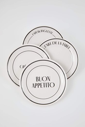 TRENDYOLMİLLA HOME 4-Piece Minimal Patterned Porcelain Cake Plate 21 cm