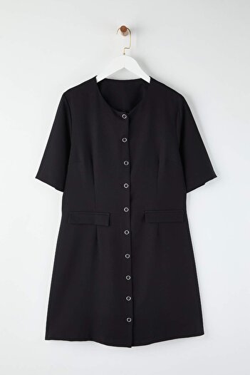 Trendyol Curve Black Finike Woven Plus Size Dress