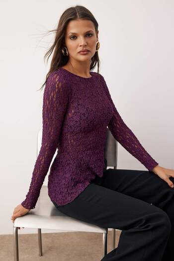 Trendyol Collection Plum Asymmetrical Lace Fitted/Slim Fit Knitted Blouse Twoaw26Bz00028