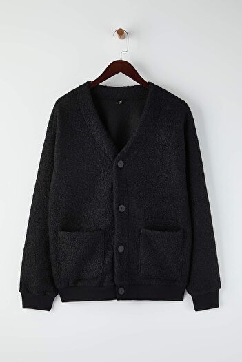 Trendyol Collection Black Oversize/Wide Cut V-Neck Button Thick Cardigan Tmnaw26Hi00004