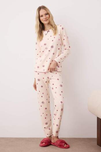 Trendyol Collection Powder Snowflake Pattern Soft Winter Waffle Knitted Pajamas Set Thmaw26Pt00209