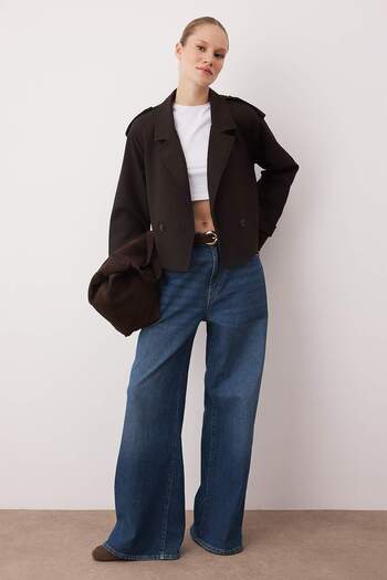Trendyol Collection Dark Brown Blazer Jacket Twoss24Bc00010