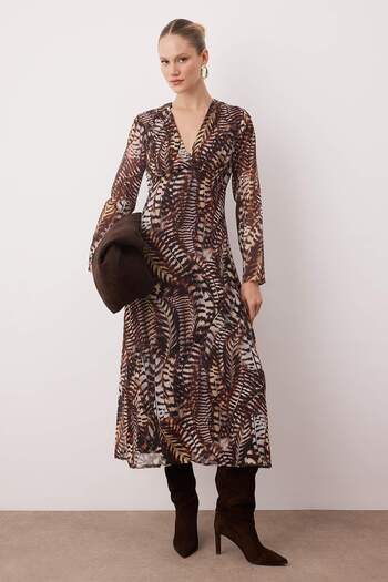 Trendyol Collection Brown Shawl Pattern A-Line Maxi Woven Dress Twoaw26El00270