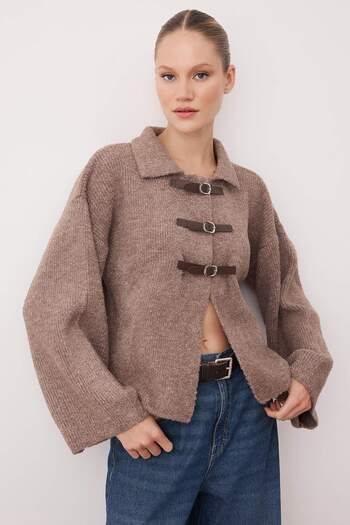 Trendyol Collection Ζακέτα με μαλακή υφή βιζόν TWOAW25HI00100