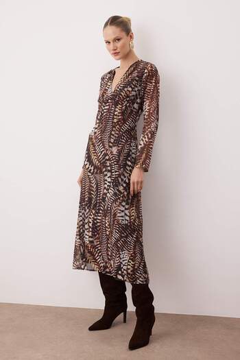 Trendyol Collection Brown Shawl Pattern A-Line Maxi Woven Dress Twoaw26El00270