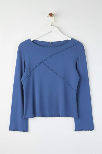 Trendyol Curve Indigo Viscose Ribbed Knitted Large Size Blouse