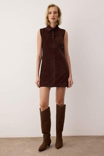 Trendyol Collection Exclusive Special Collection Brown Straight Short / Mini Woven Dress Twoaw26El00293
