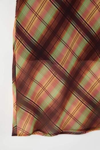 Trendyol Curve Multi-Colored Chiffon Midi Plaid/Checkered Woven Plus Size Skirt Tbbaw26Az00044