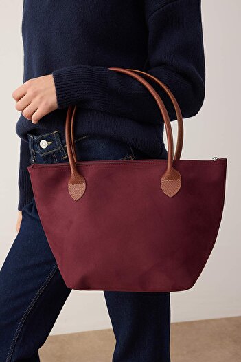 TRENDYOL SHOES Plum Suede Maxi Women's Tote Shoulder Bag Takaw26Oc00042