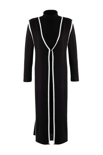 Trendyol Modest Μαύρο ίσιο πλεκτό ρούχο με διαστάσεις σε γραμμή Α - Σετ Μαύρο Ισλάμ TCTAW26US00060