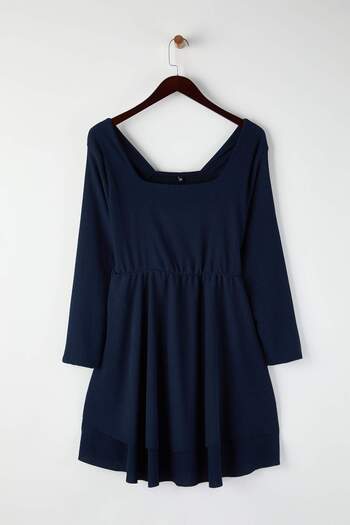 Trendyol Curve Navy Blue Wrinkled Knitted Plus Size Dress