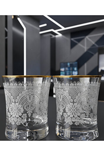 DECOSTYLE Paşabahçe Nergis 420014 240 cc Handcrafted Gold Water Glass Set of 6 N30