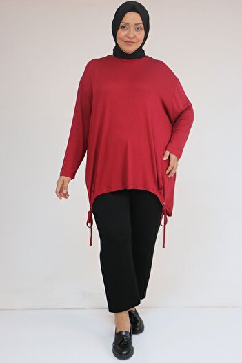 Eslina 58150 Plus Size Strawberry Tunic with Bird's Eye Detail - Burgundy
