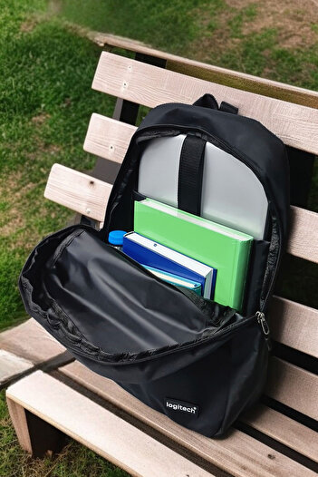logitech Orijinal Unisex Laptop Bölmeli Çok Gözlü Su Geçirmez Lise Ortaokul İlkokul Siyah Sırt Okul Çantası