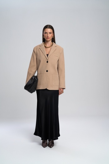 BOHEMAİ Muirnas Strap Detail Black Long Satin Skirt