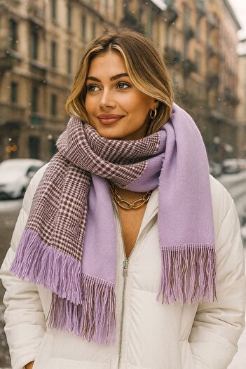 FELLMENS Lilac Double Sided Houndstooth Women's Shawl