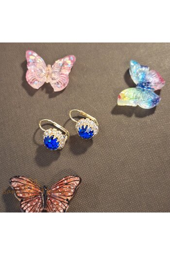 saratremo Cercei clasici placați cu aur – floare mare cu cristal de zirconiu indigo