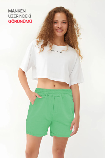 bilcee Quicktime Women's Water High Waist Cotton Pocketed Elastic Waistband Sports Shorts 7006