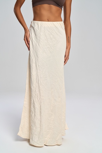 BOHEMAİ Eubah Wrinkled Long Ecru Satin Skirt