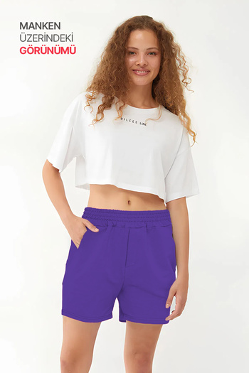 bilcee Quicktime Women's Veronica High Waist Cotton Pocket Elastic Waist Sports Shorts 7006