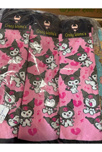 uğurlu dükkan Kuromi Tam Boy Desen Pembe Çorap