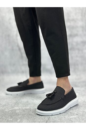 BOA Ba0005 Laceless High Sole Classic Linen Black Tassel Men's Shoes