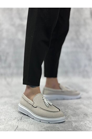 BOA Ba0005 Laceless High Sole Classic Linen White Tassel Men's Shoes