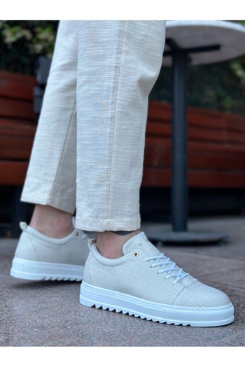 BOA BA0152 - Cream Linen Men's Shoes with High Sole and Laces