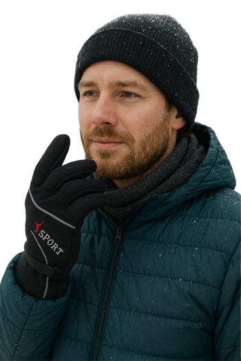 CosmoOutlet Men's Black Cold-Proof Thick Fleece Gloves