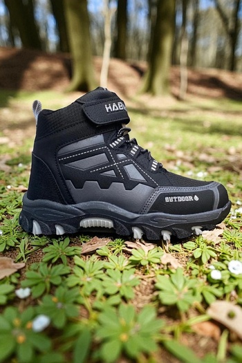 ALTUNTAŞ Unisex Children's Cold Resistant Black Velcro Fur Trekking Boots Non-Slip Sole