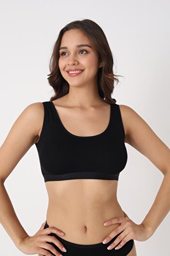Arma Yıldız Women's Black Bamboo Thick Strap Removable Pad Half Tank Top Bustier 3-Pack