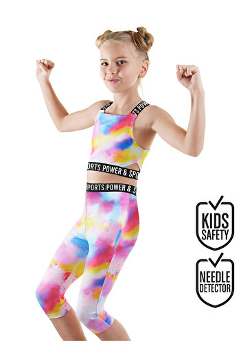 Denokids Batik Girl's Crop Top Sports Leggings Set