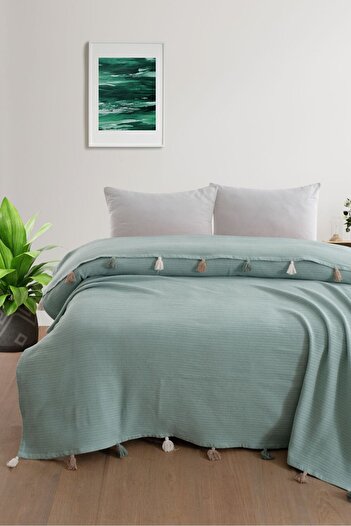 home otanticca Tasseled Double Pique Bedspread in Mint Green