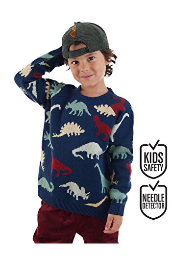 Denokids Dinolar Boy's Navy Blue Knitwear Sweater