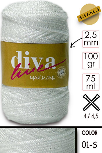 Diva İplik Diva Macrame Thread Glitter 01s White Mother of Pearl