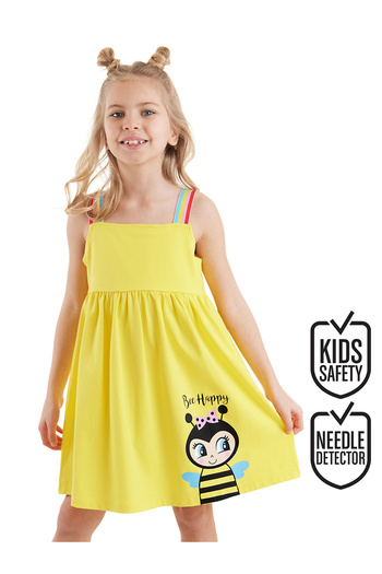 Denokids Yellow Frilly Strappy Girl's Summer Dress - Bee Girl's