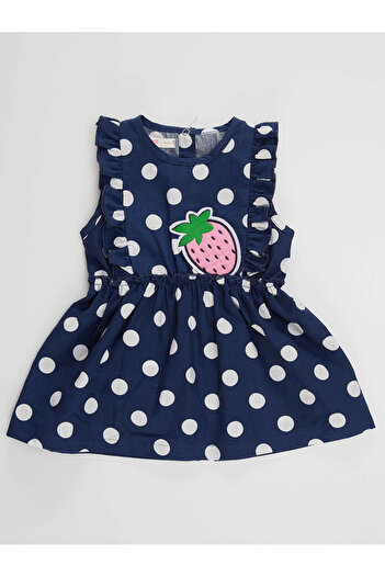 Denokids Puanlı Çilek Kız Bebek Poplin Yazlık Fırfırlı Elbise