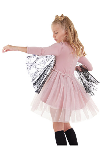 Denokids PinK Tulle Girl's Dress - Halloween Spider Design