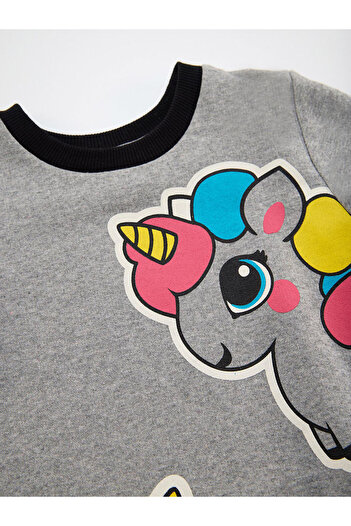 Denokids Unicorn Kız Çocuk Gri Sweat Elbise