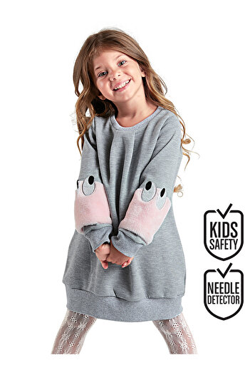 MSHB&G Grey Plush Sleeve Dress for Girl