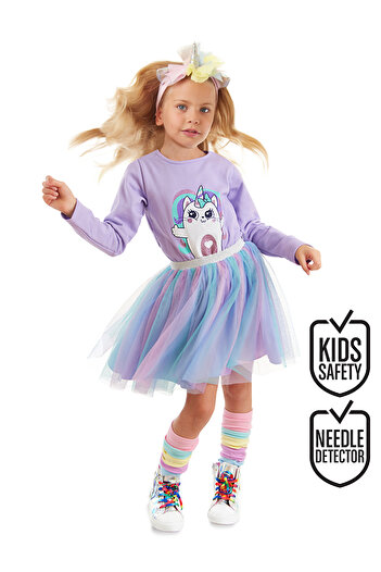 Denokids Girl's Tulle Rainbow Patterned Fluffy Dress