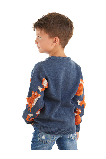 MSHB&G Navy Blue Fox Boy hosszú ujjú kötöttáru pulóver