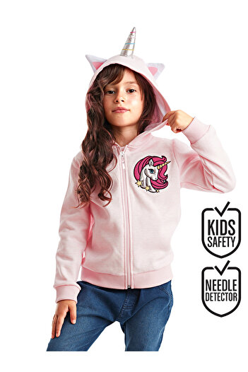 Denokids Pink Unicorn Hooded Girl's Cardigan