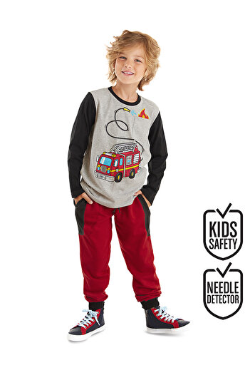 Denokids Long Sleeve T-shirt and Trousers Set for Boys - Fire Department