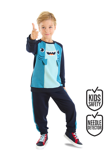 Denokids Shark Navy Blue Boys' Tracksuit Set