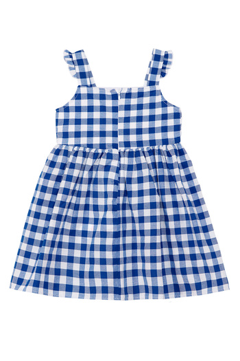 Denokids Lacivert Yıldız Kedi Kız Çocuk Ekose Yazlık Askılı Elbise