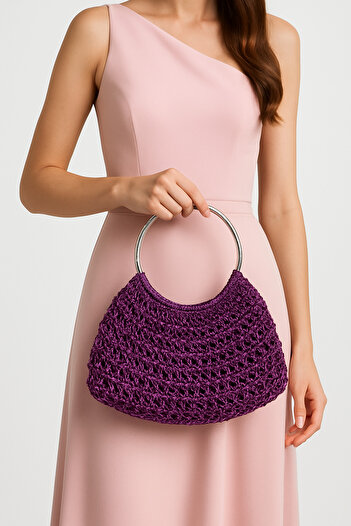 ByLily Purple Glitter Macrame Bag, Wedding, Invitation, Meeting. Suitable for Daily Use.
