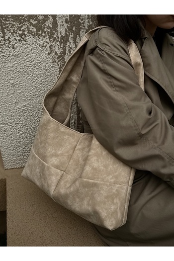 LUNAFEL Beige Textured Faux Suede Women's Tote Bag - Medium Size