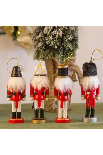 OEM Nutcracker Soldier, Set of 4 Figurines, Wood, Red